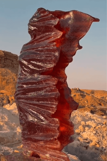 Amber resin sculpture, desert at dusk