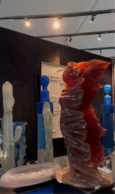 Amber resin sculpture, exhibition setting